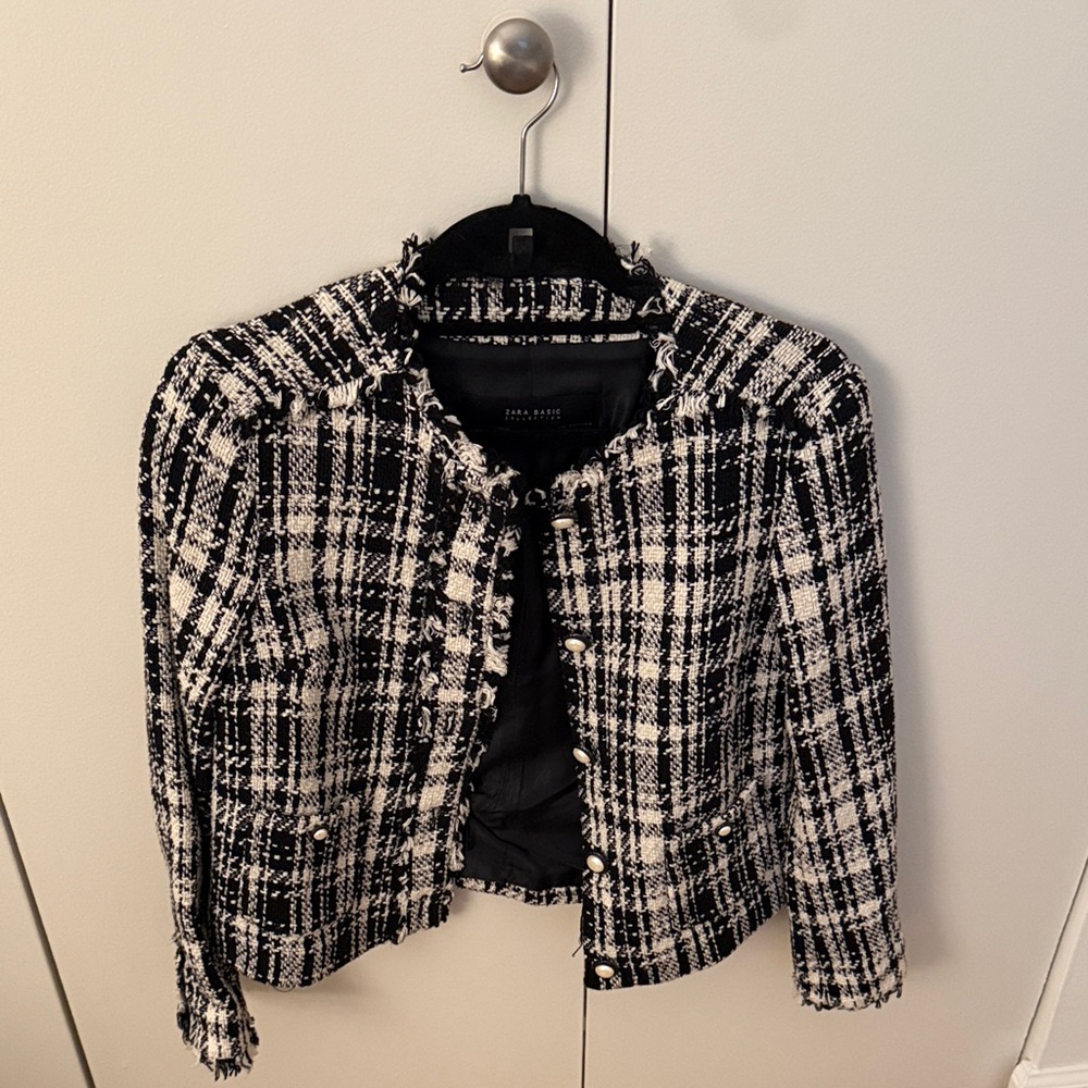 Zara Black and White Plaid Blazer